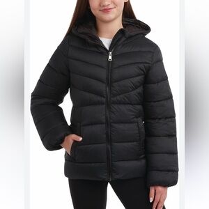 DKNY Girls' Puffer Winter Hooded Coat Black Size 7/8 NEW NWT $120